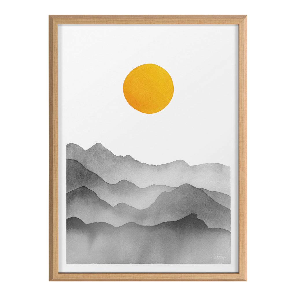 Blake Black Yellow Mountain Range Silhouette Framed Printed Glass by Cat Coquillette