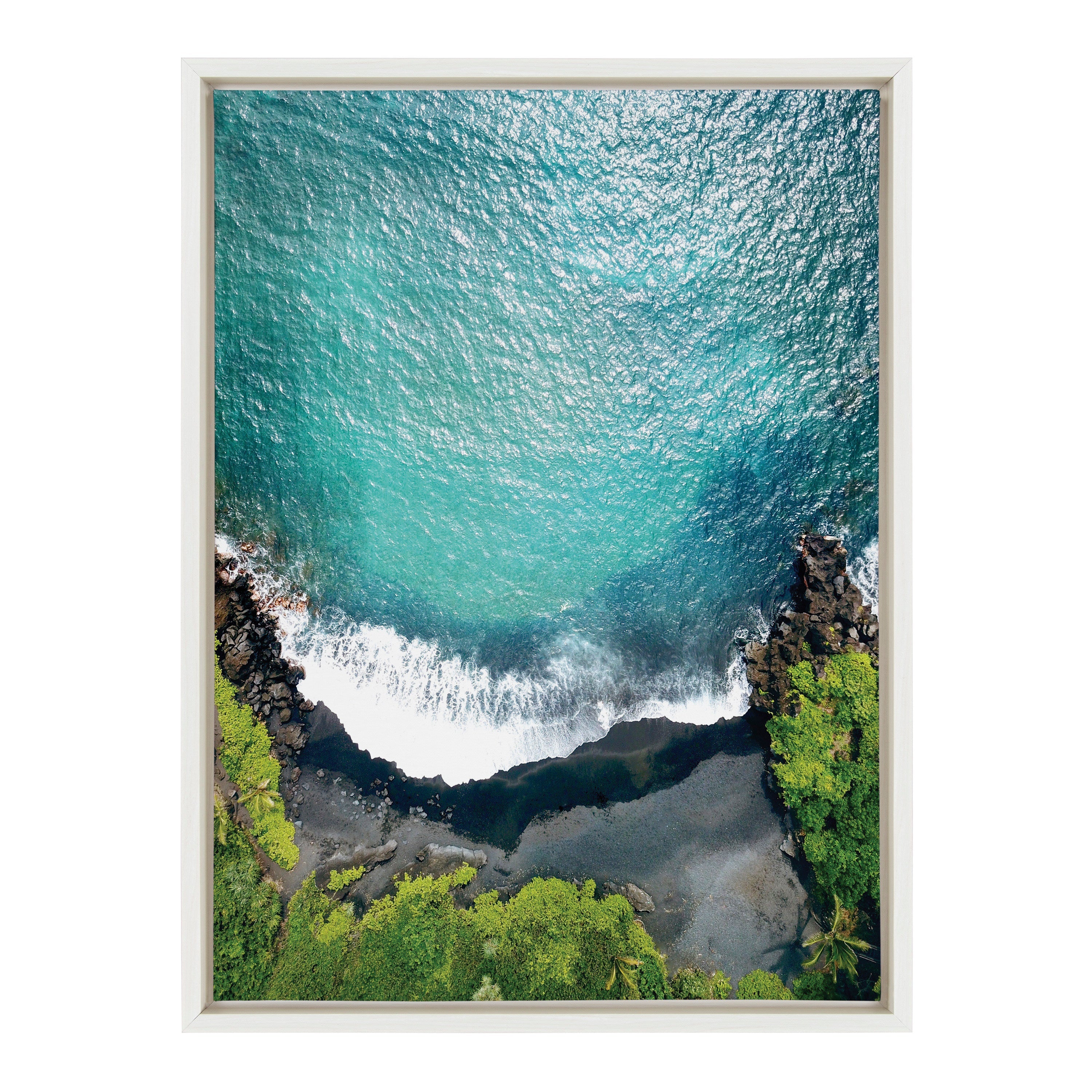 Sylvie Maui Black Sand Beach 1 Framed Canvas by Rachel Bolgov