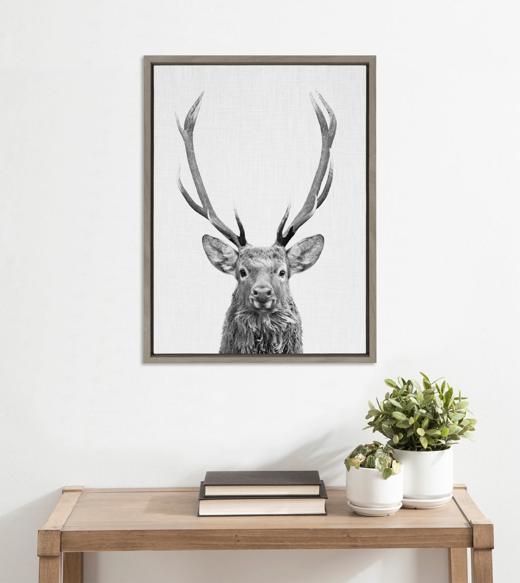 Sylvie The Red Deer BW Framed Canvas by Simon Te of Tai Prints