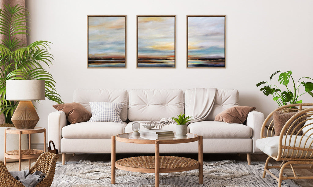 Sylvie Carolina Sunset Triptych Framed Canvas Art Set by Mary Sparrow