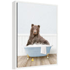 Sylvie Bear in Cottage Blue Bathtub Framed Canvas by Amy Peterson