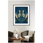 Framed Art Art Deco Herons Blue by Carey Copeland
