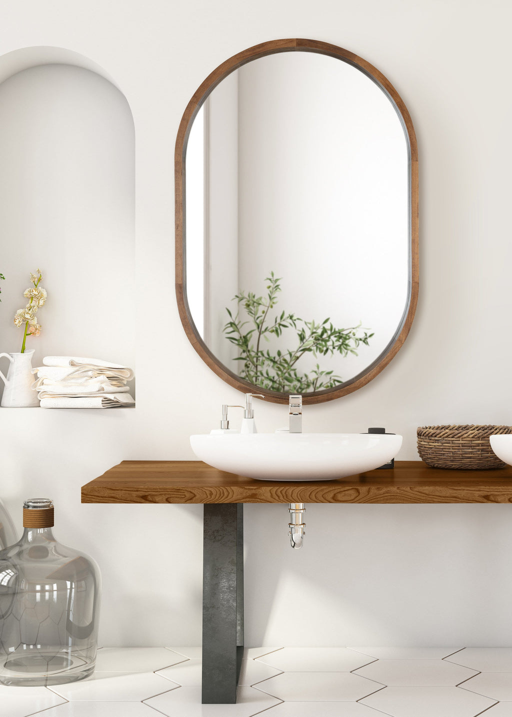 Hutton Wood Framed Capsule Mirror