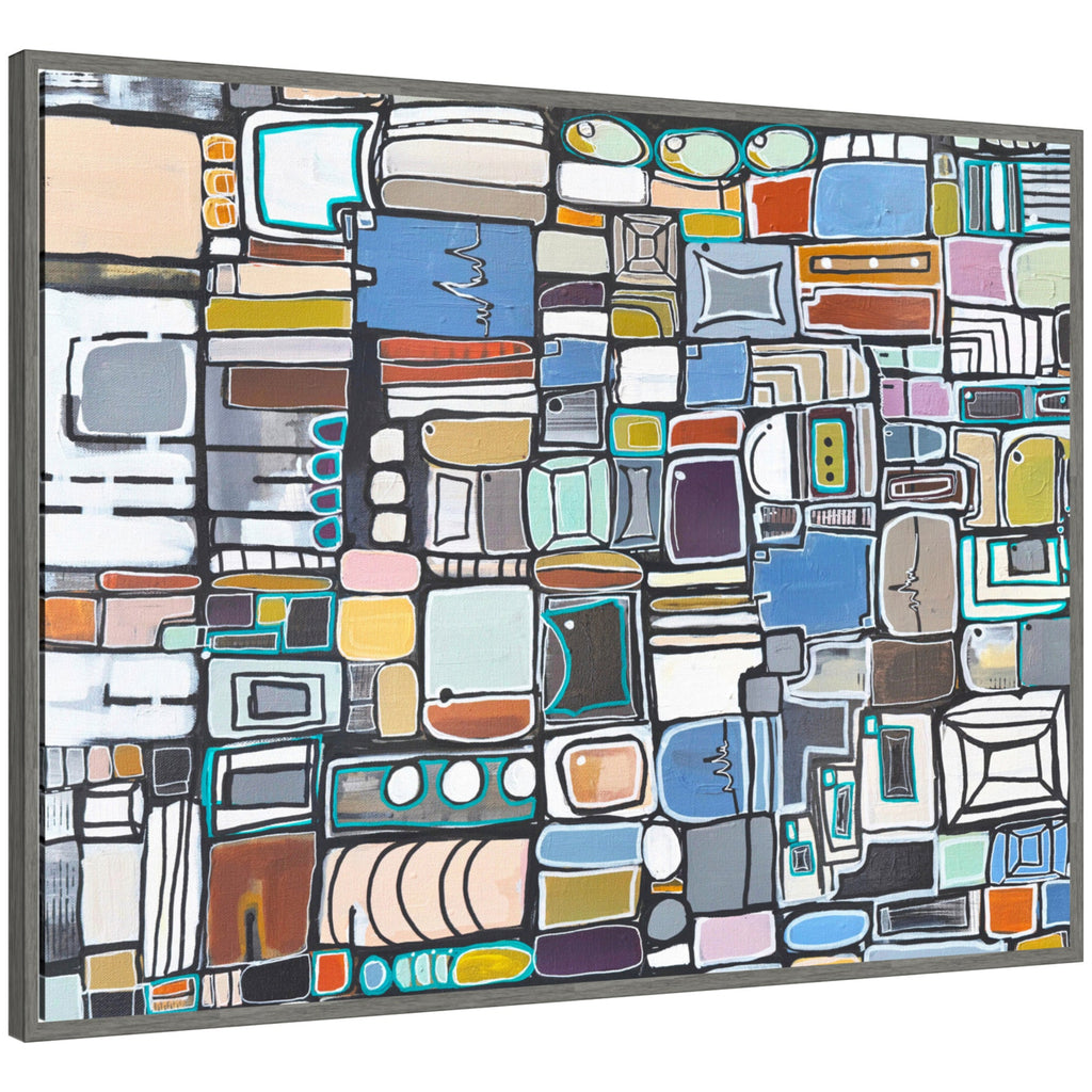 Sylvie Newsprint Horizontal Framed Canvas by Leah Nadeau