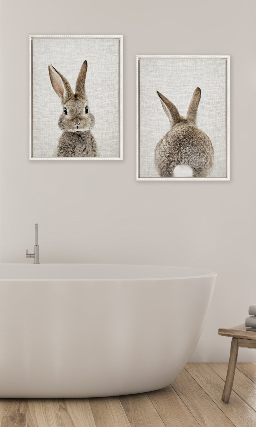 Sylvie Bunny Portrait and Bunny Tail Framed Canvas Art Set by Amy Peterson Art Studio