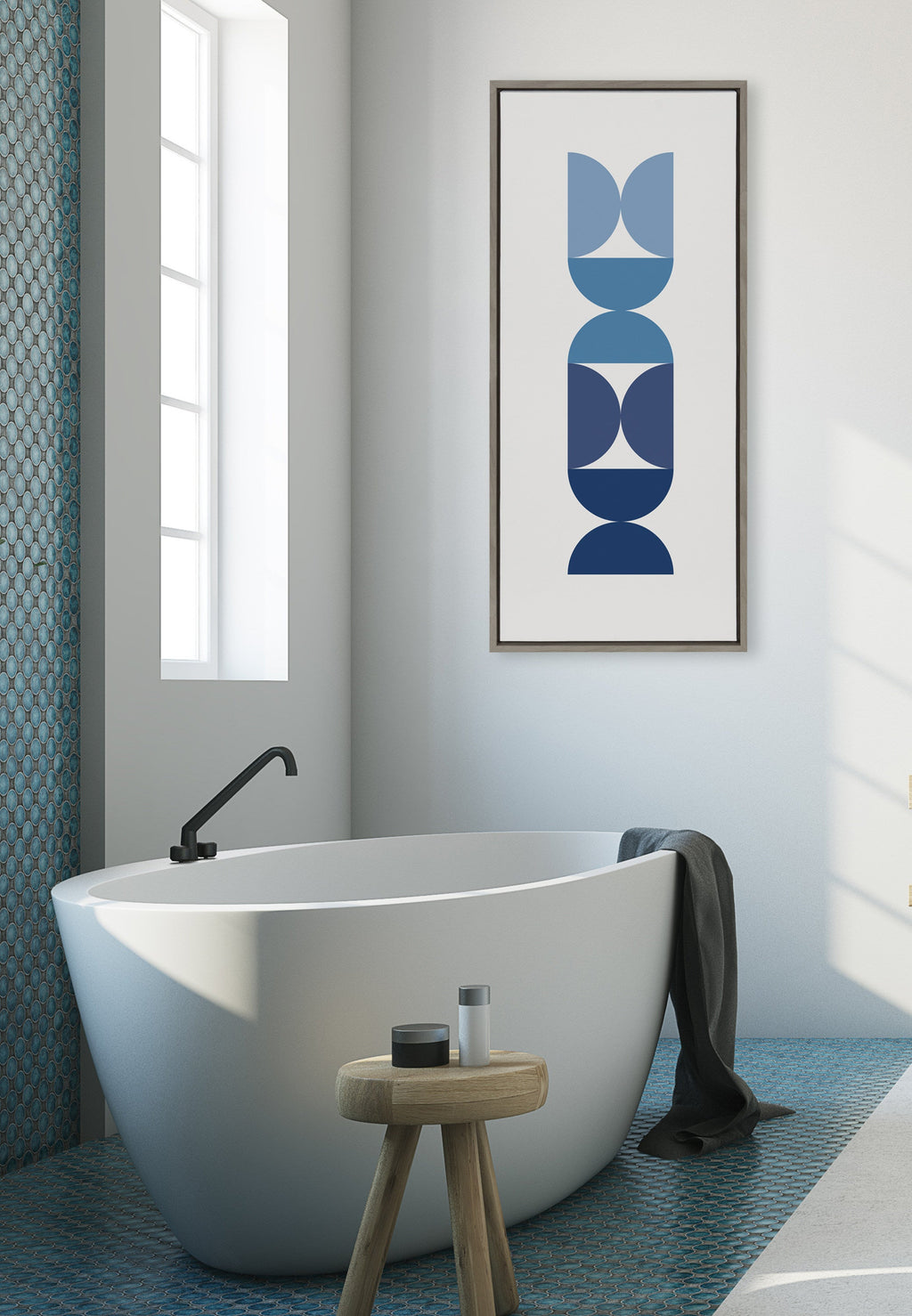 Sylvie Circles and Curves Ocean Beach Blues Framed Canvas by The Creative Bunch Studio