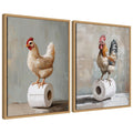 Sylvie Chicken and Rooster Bathroom Art Framed Canvas Art Set by The Creative Bunch Studio