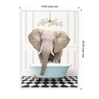 Sylvie Elephant Front in Blue Bathtub on Checker Floor Framed Canvas by Amy Peterson