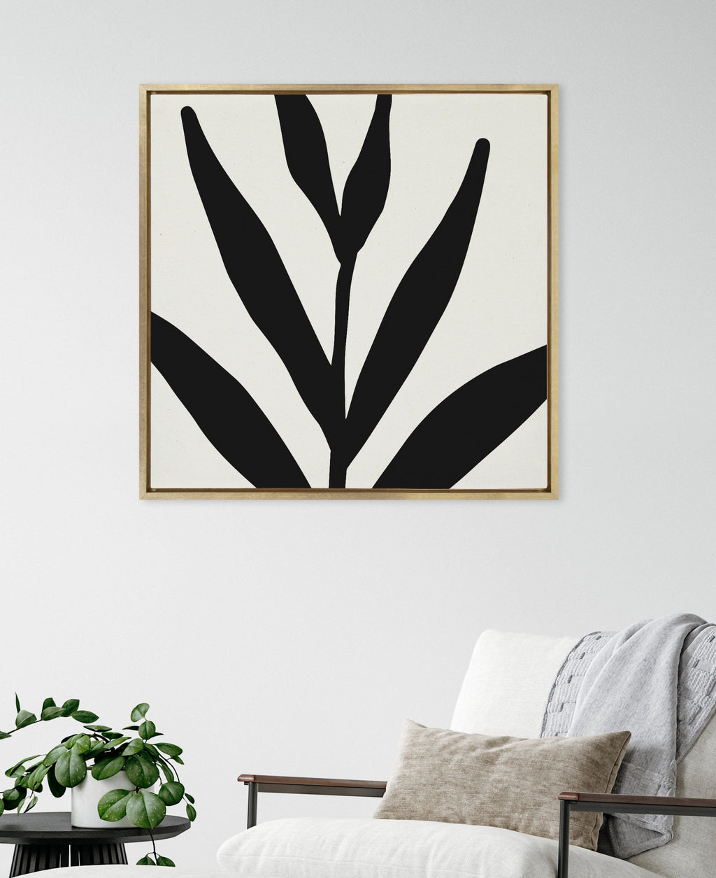 Sylvie Modern Botanical Neutral Abstract 1 Framed Canvas by The Creative Bunch Studio