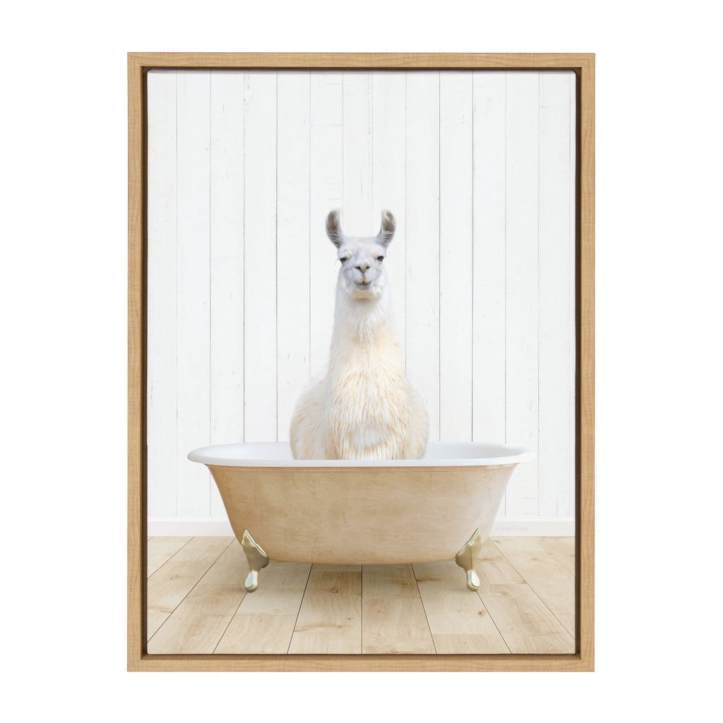 Sylvie Llama Farmhouse Bath Framed Canvas by Amy Peterson Art Studio
