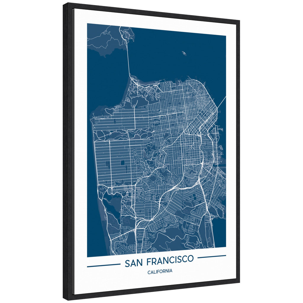 Sylvie San Francisco Map Regal Blue Framed Canvas by Jake Goossen