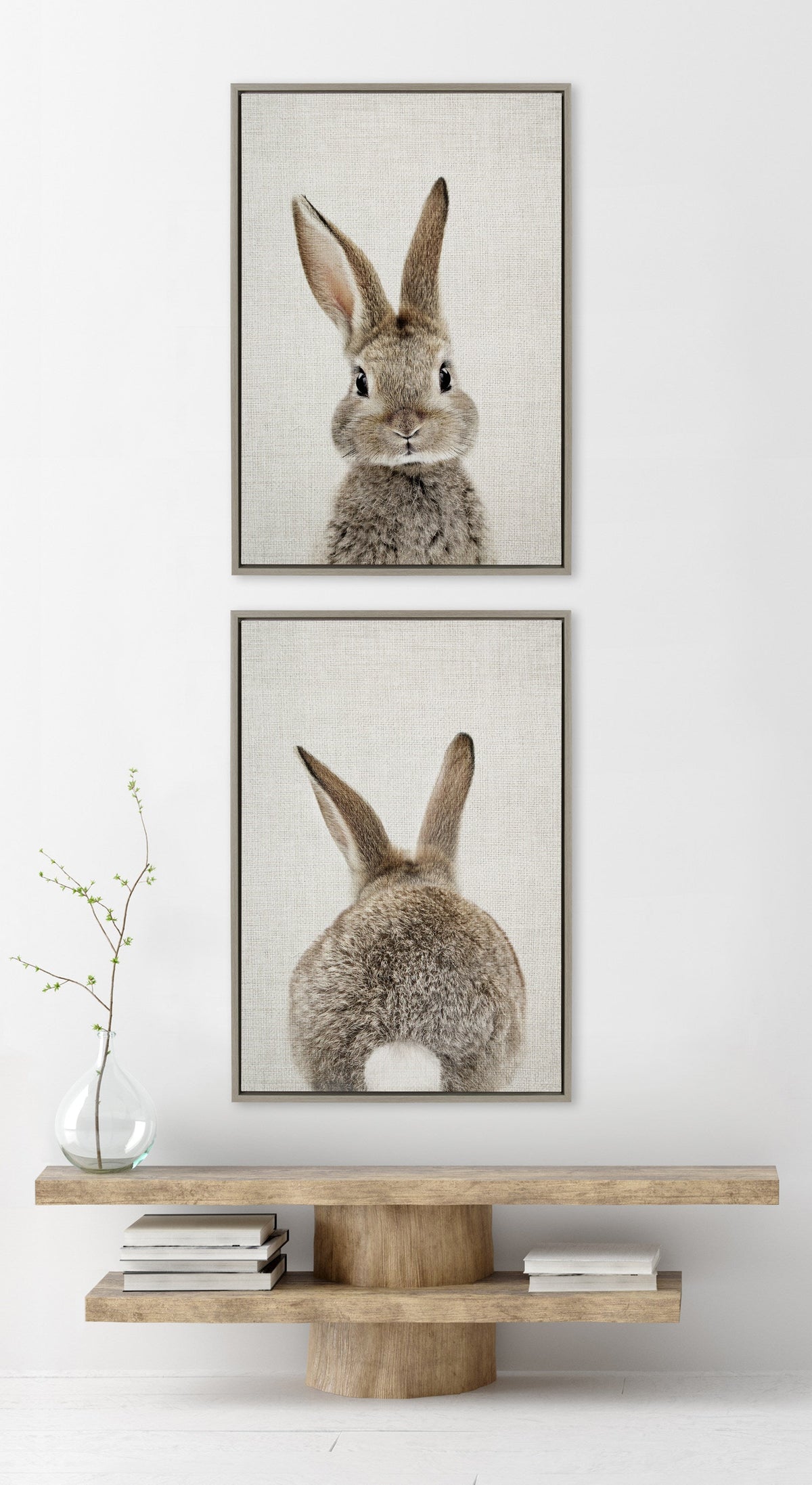 Sylvie Bunny Portrait and Bunny Tail Framed Canvas Art Set by Amy Peterson Art Studio