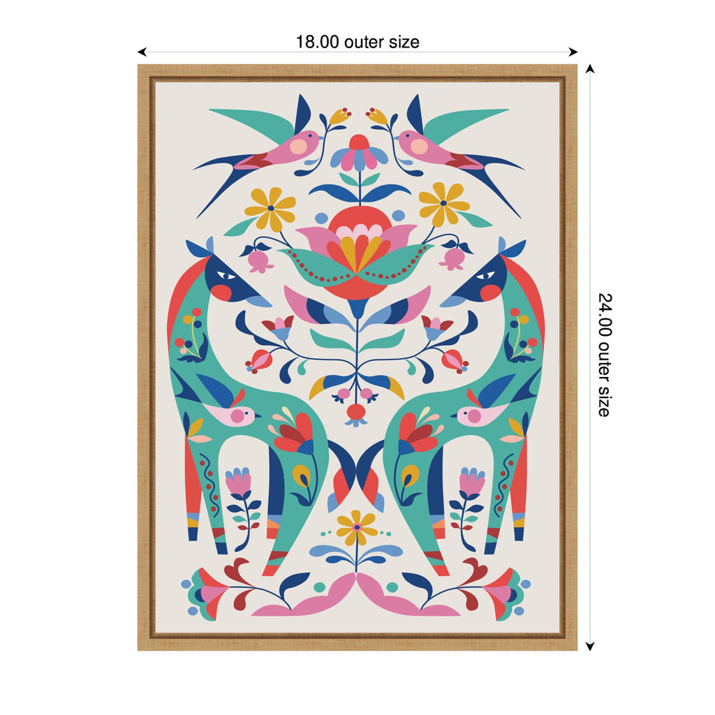 Sylvie Folk-Art Horses and Birds Framed Canvas by Rachel Lee