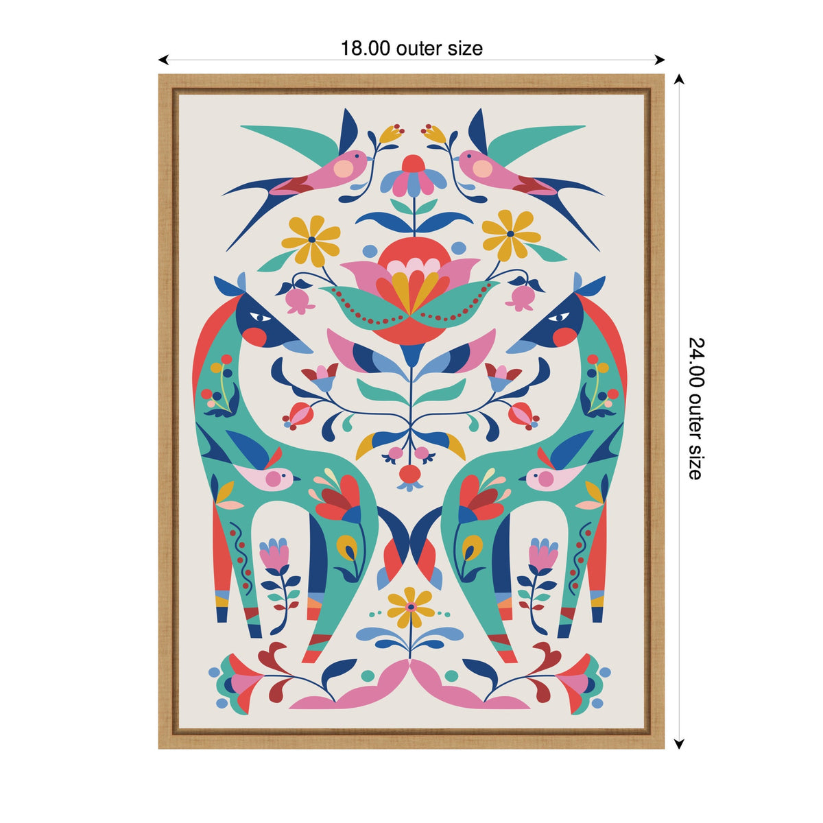 Sylvie Folk-Art Horses and Birds Framed Canvas by Rachel Lee