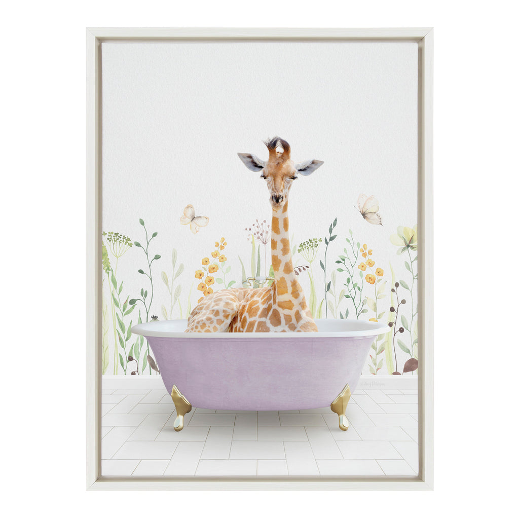 Sylvie Giraffe In Spring Bath Framed Canvas by Amy Peterson Art Studio
