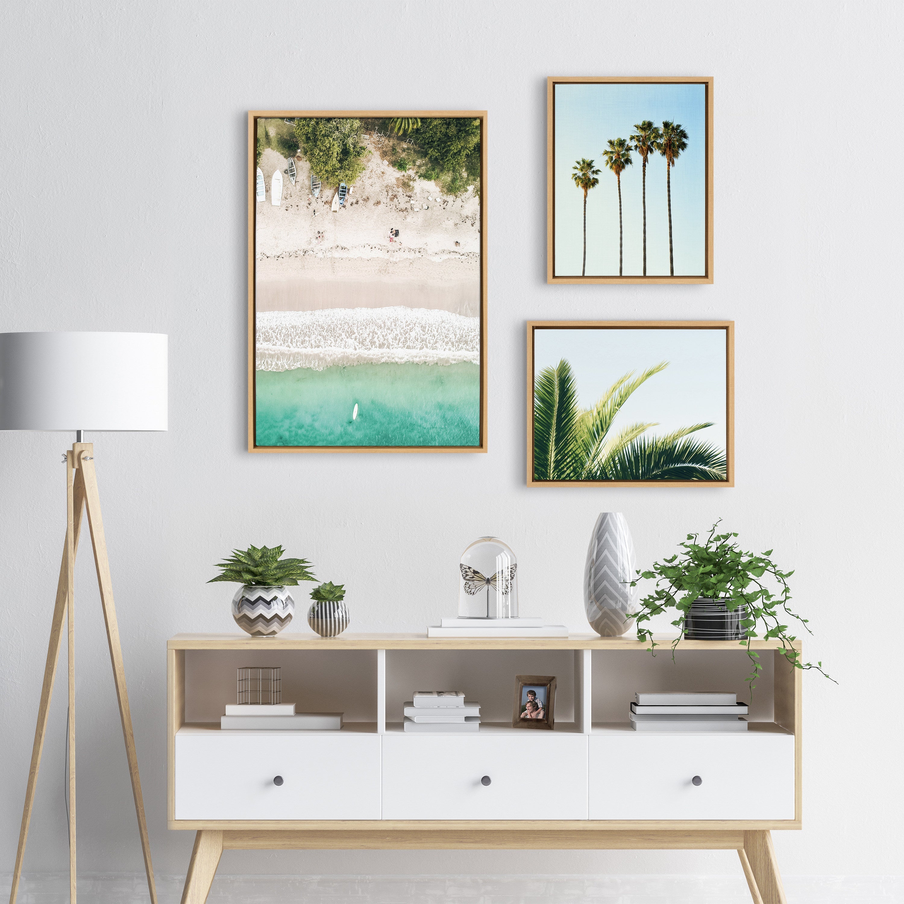 Sylvie Tropical Beach Framed Canvas Set
