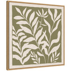 Sylvie Modern Minimalist Botanical Green and Neutral Linen Framed Canvas by The Creative Bunch Studio