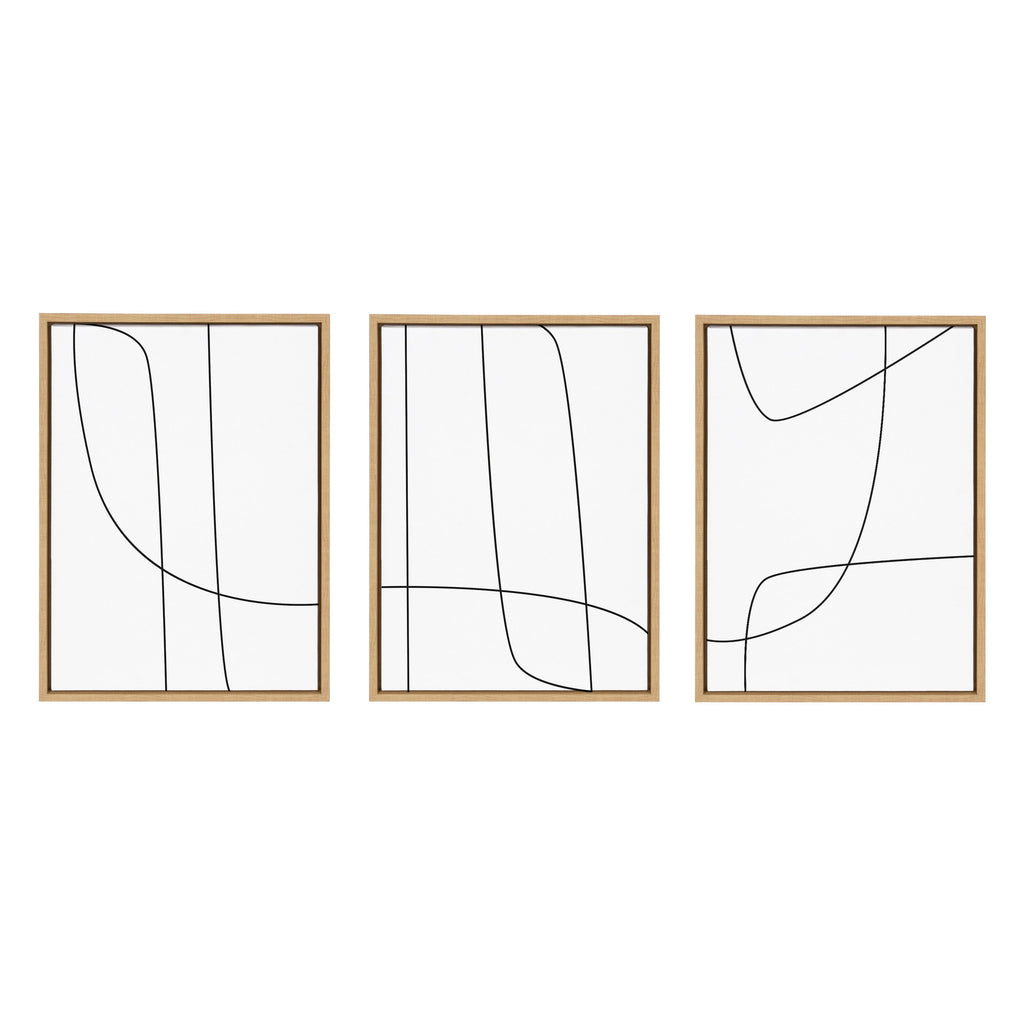 Sylvie Modern Line Abstract Black and White Framed Canvas Set by The Creative Bunch Studio