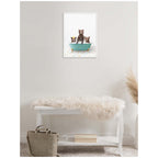 Sylvie Three Bear Cubs in Teal Bathtub on Colored Tile Framed Canvas by Amy Peterson