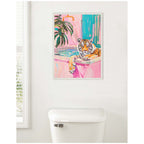 Sylvie Tiger Bathtub Vibrant Dopamine Decor Framed Canvas by Honey Island Studio