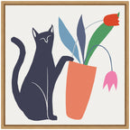 Sylvie Cat Vase 6 Framed Canvas by Hannah Beisang