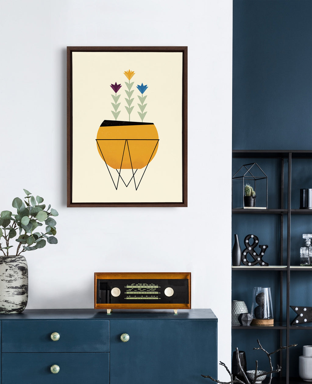 Sylvie Modern Planter Framed Canvas by Amber Leaders Designs