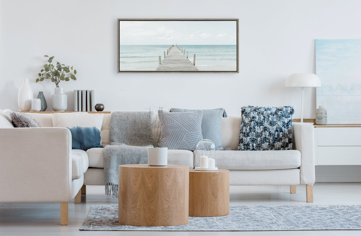 Sylvie Wooden Pier on Beach Framed Canvas by Amy Peterson Art Studio