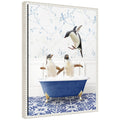 Sylvie Penguins in Eclectic Blue Bath Framed Canvas by Amy Peterson