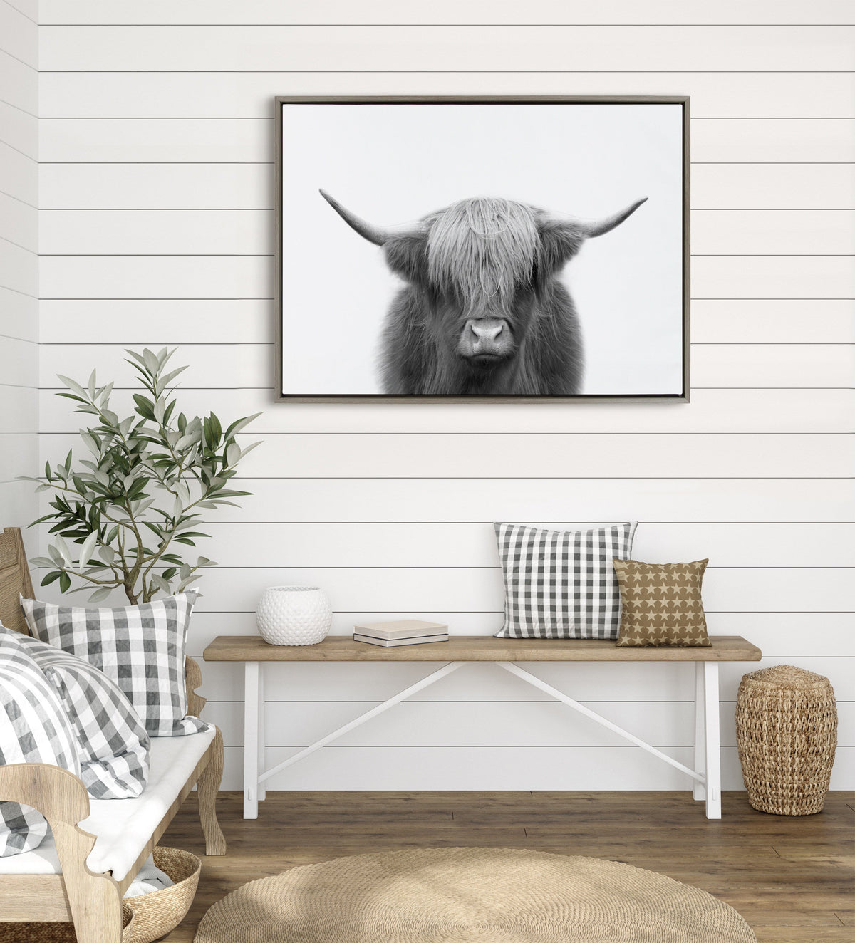 Sylvie Hey Dude Highland Cow Framed Canvas by The Creative Bunch Studio