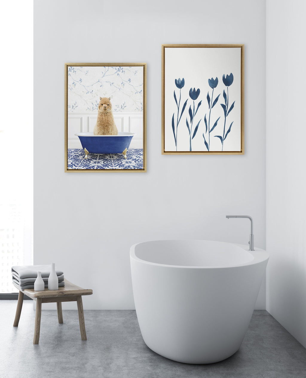 Sylvie Alpaca In Eclectic Blue Bath Framed Canvas by Amy Peterson Art Studio