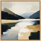 Sylvie Mountain Lake Modern Abstract Landscape Framed Canvas by The Creative Bunch Studio
