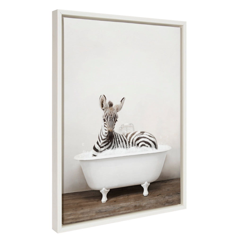 Sylvie Baby Zebra in Rustic Bath Framed Canvas by Amy Peterson Art Studio