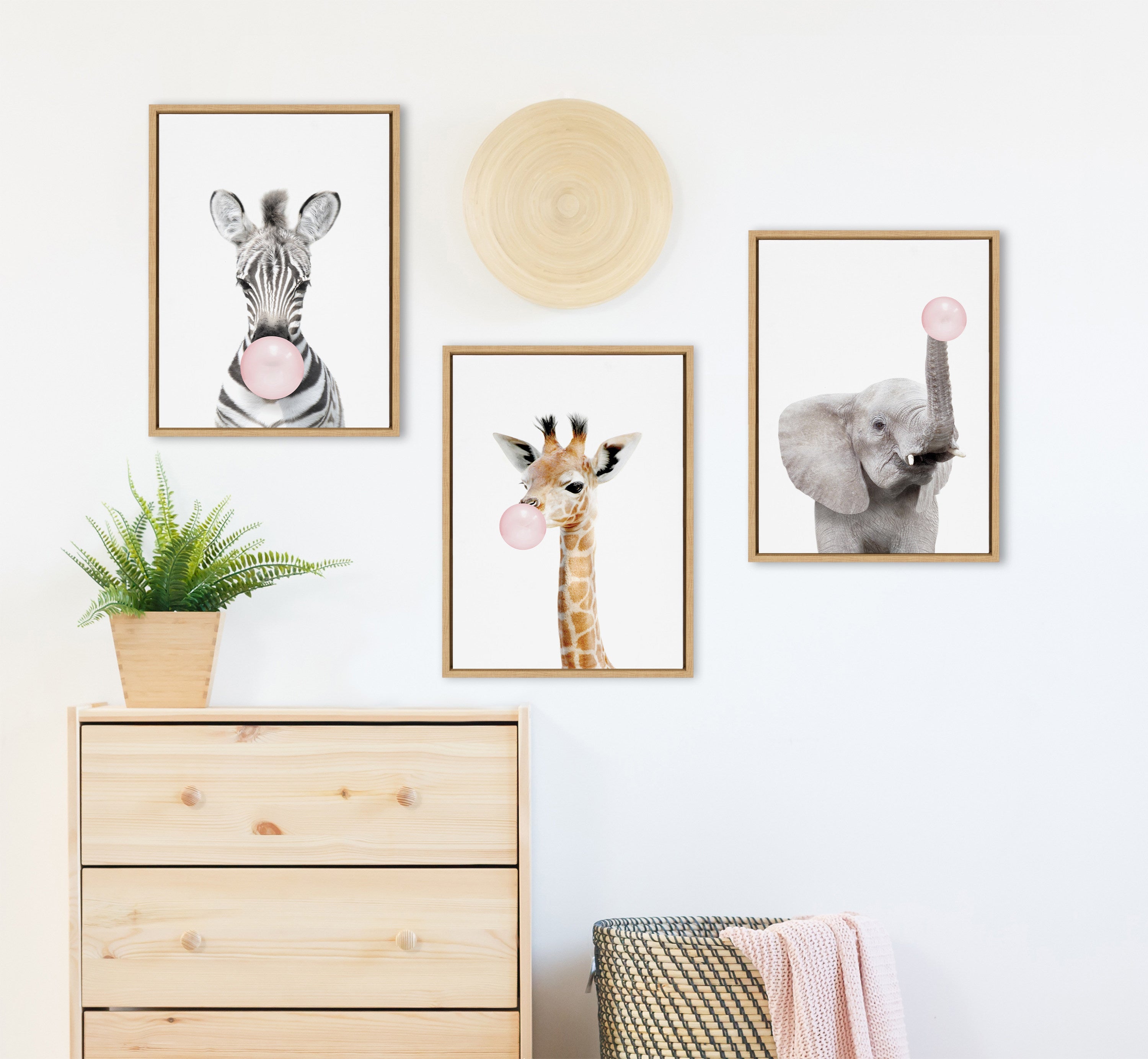 Sylvie Bubble Gum Elephant Framed Canvas by Amy Peterson Art Studio