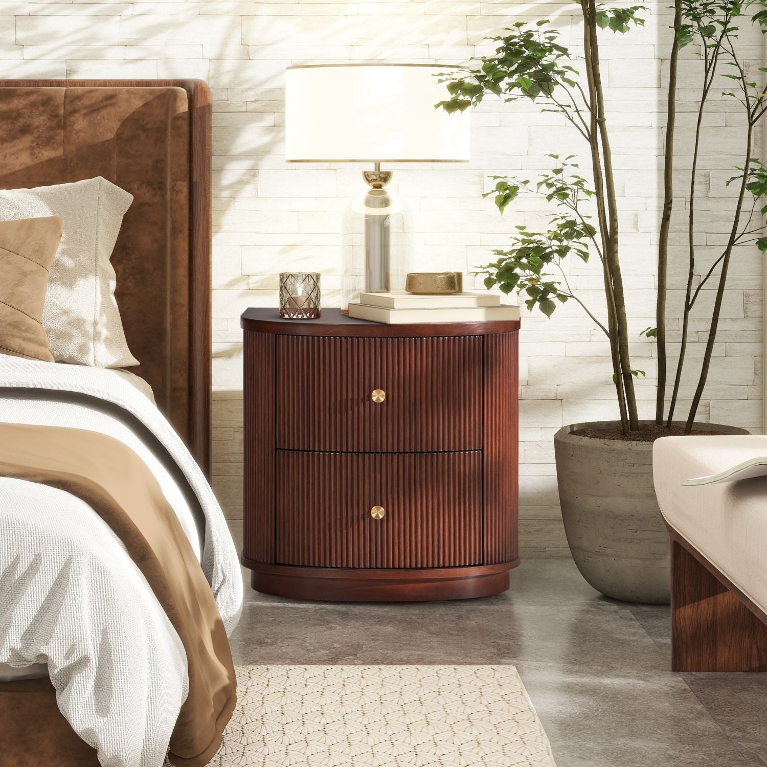 Valentine 24 2-Drawer Storage Side Table, Dark Walnut Beech Wood