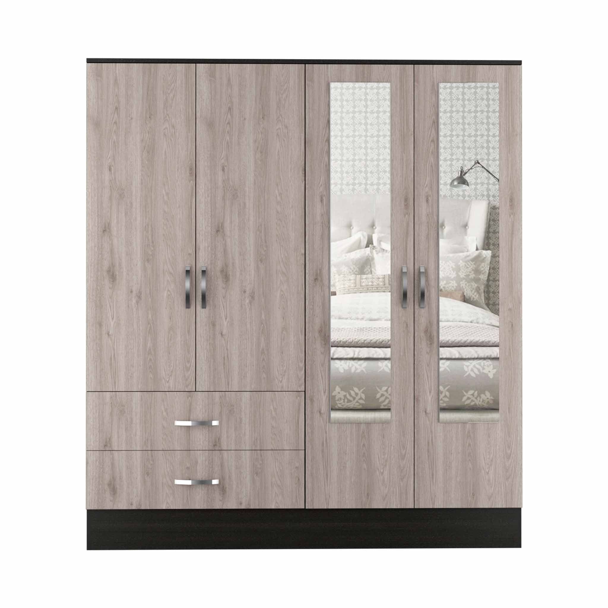 Florencia L Mirrored Armoire Two cabinets With Divisions Two Drawers(D0102H2RLUV)
