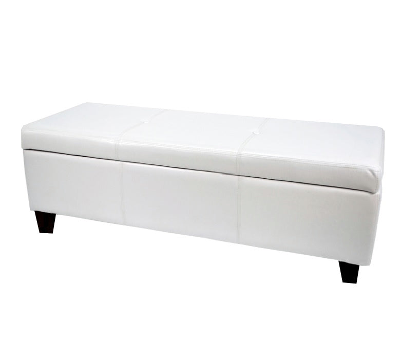 Warehouse of Tiffany Sharon White Button Tufted Faux Leather Storage Bench