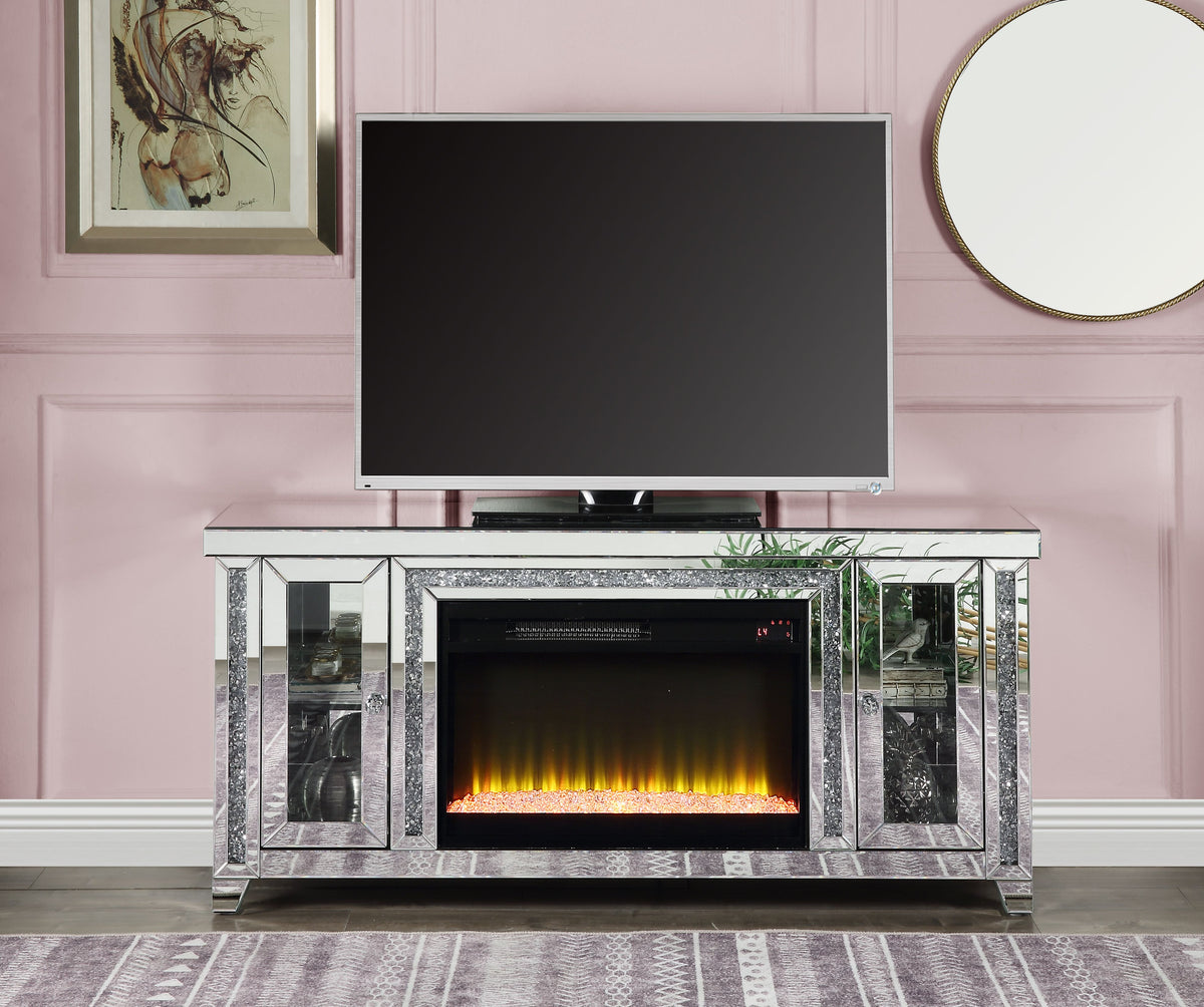 AcME Noralie TV STAND WFIREPLAcE & LED Mirrored & Faux Diamonds LV00315(D0102H71F4J)