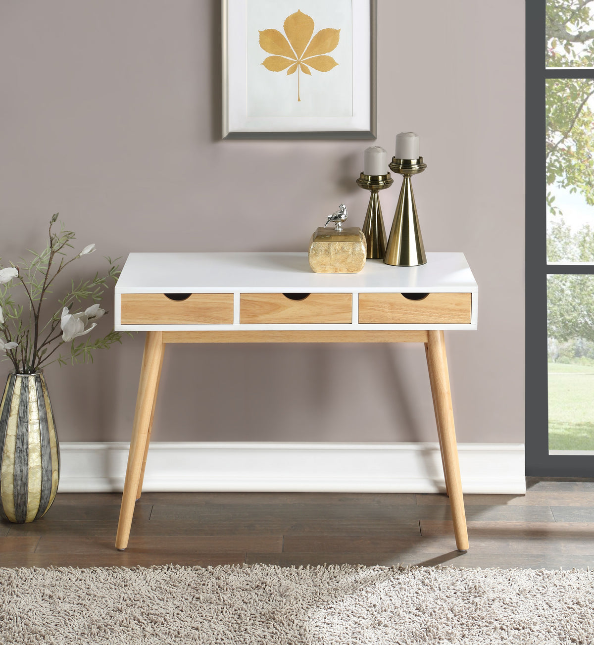 Burton 3 Drawer Desk In WhiteNatural(D0102H7c2cJ)