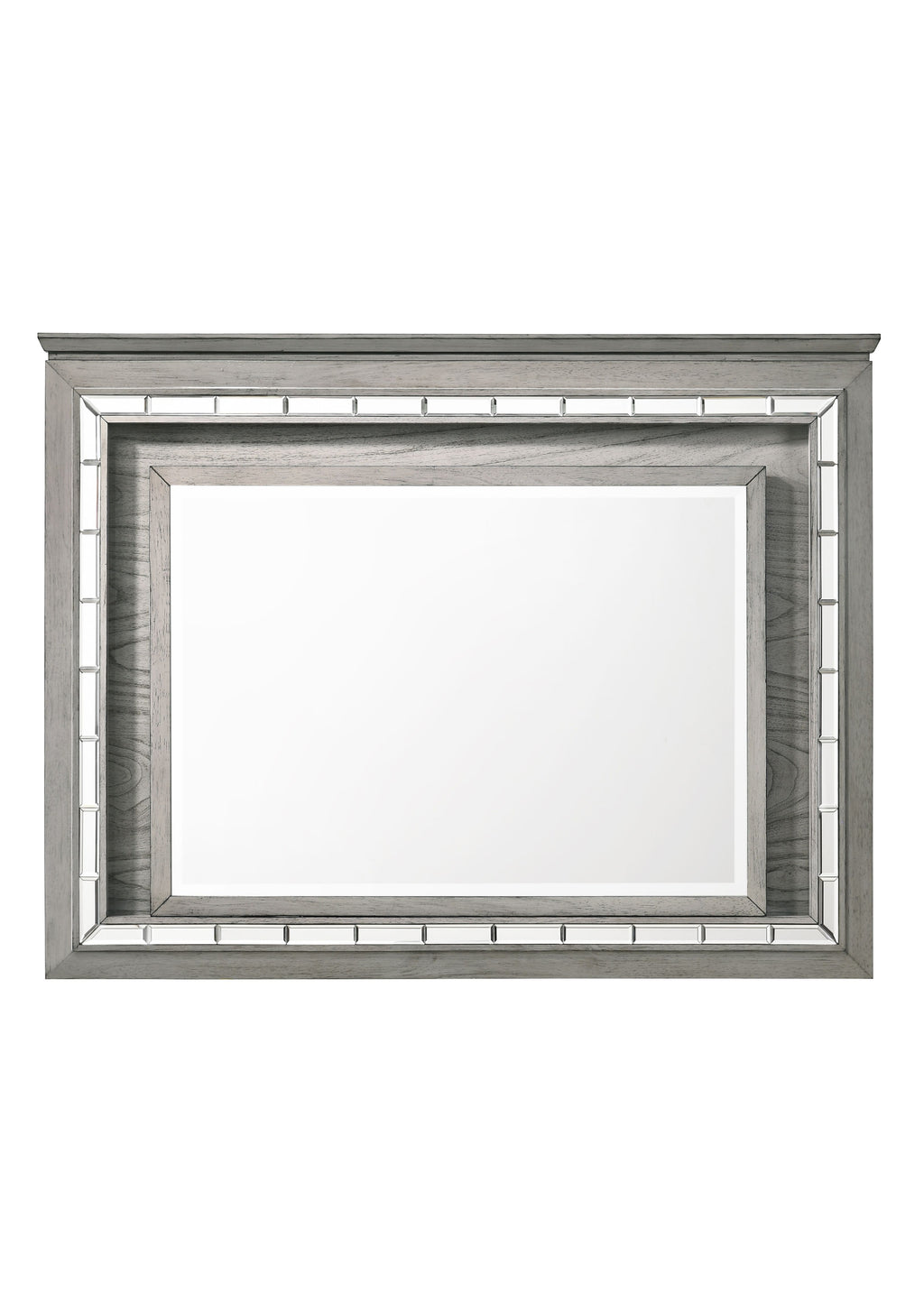 Acme Antares Rectangular Wooden Mirror With Led In Light Gray Oak