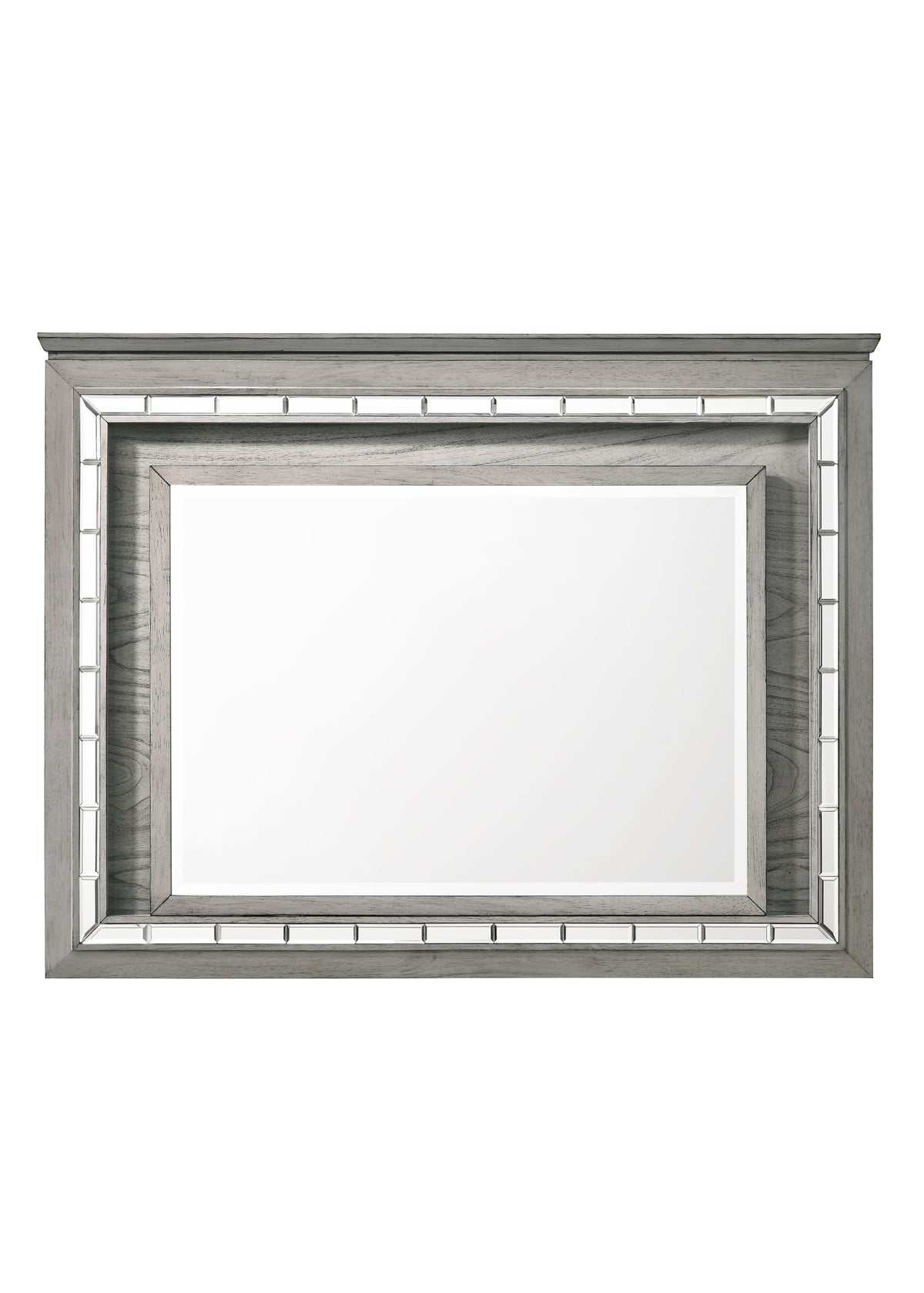 Acme Antares Rectangular Wooden Mirror With Led In Light Gray Oak