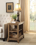 Acme Hiroko Rectangular Wooden 2-Shelf End Table with Metal X Design in Oak