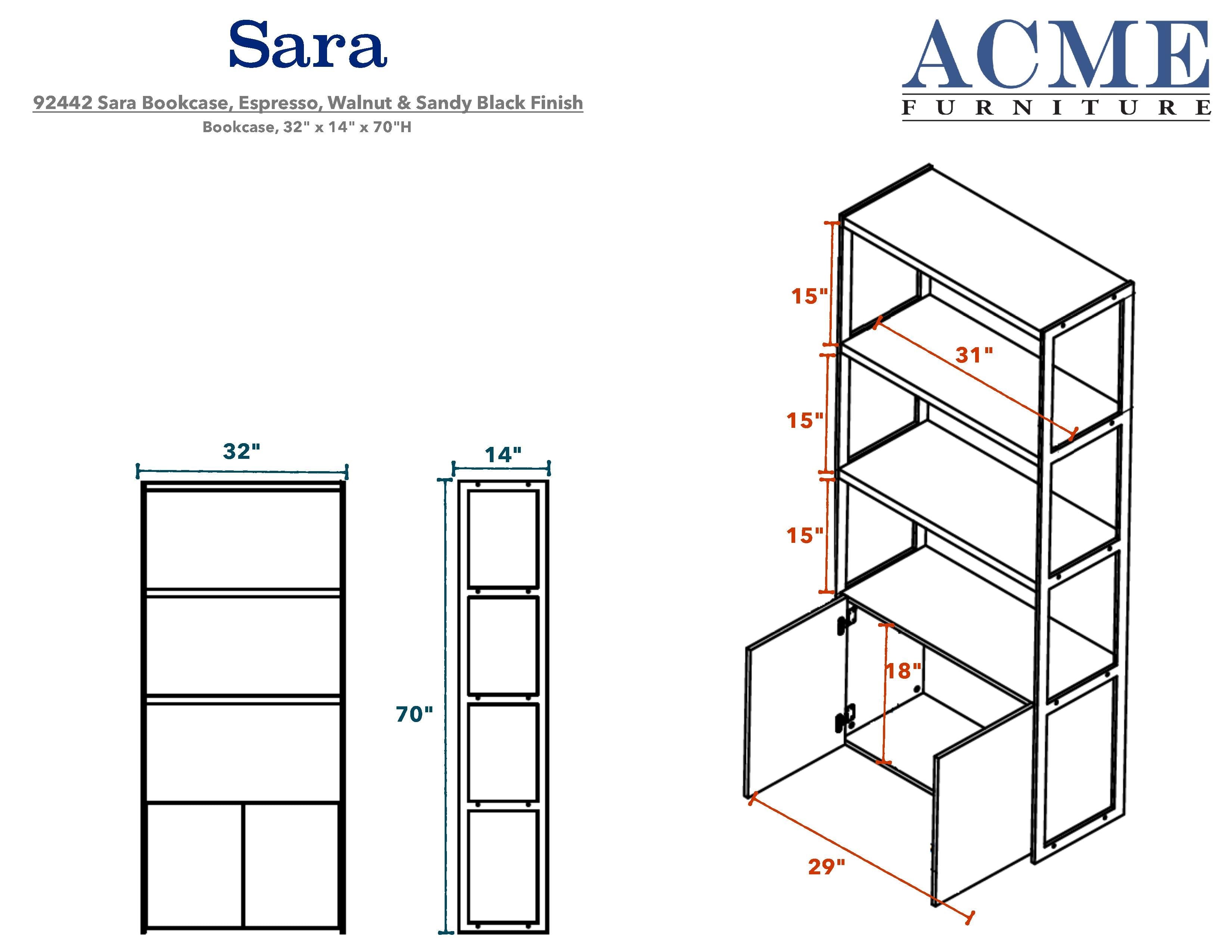 AcME Sara Bookcase in Espresso PU, Walnut & Sandy Black 92442(D0102H7cVIJ)