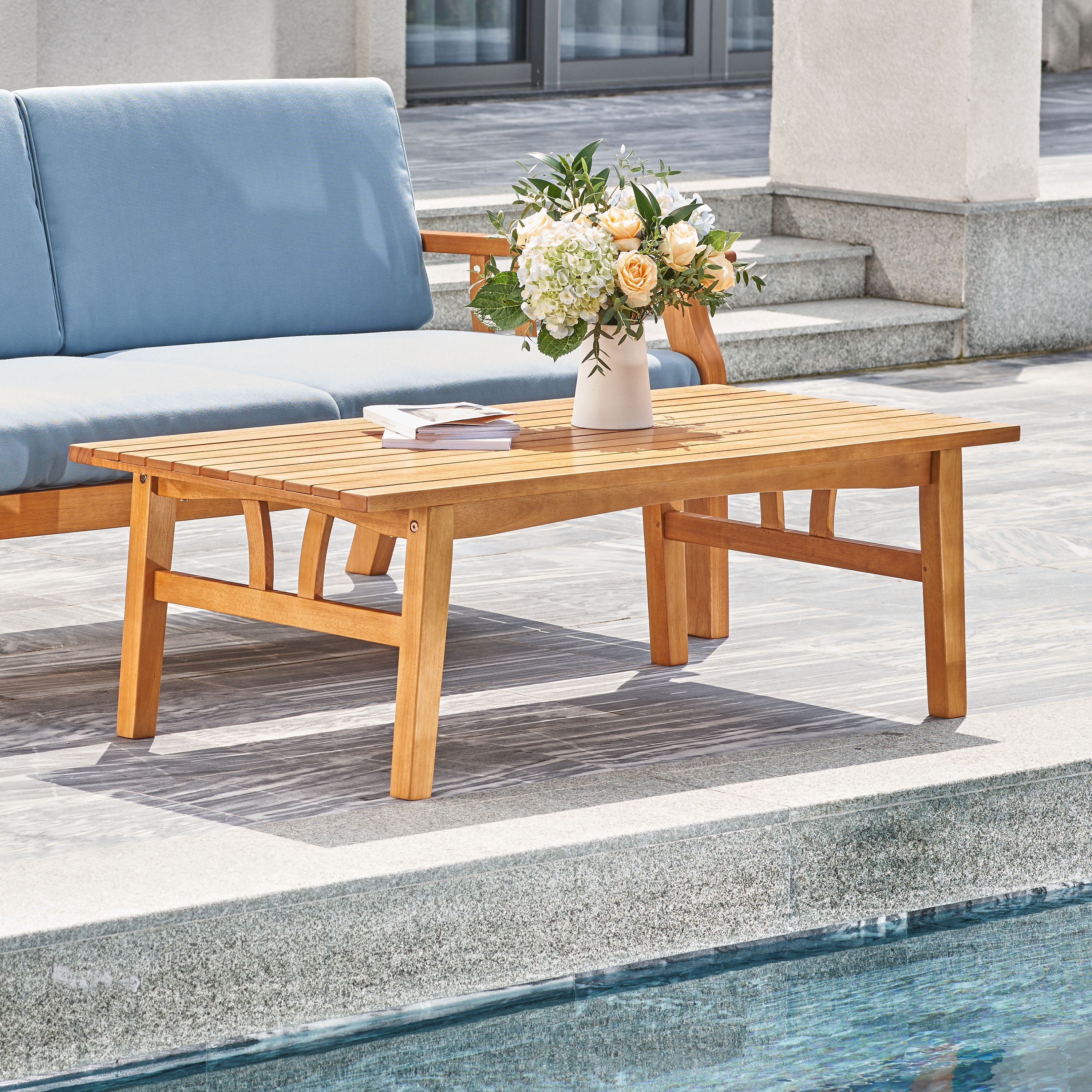 Kapalua Honey Nautical Eucalyptus Wooden Outdoor Sofa Table(D0102H7J6F6)