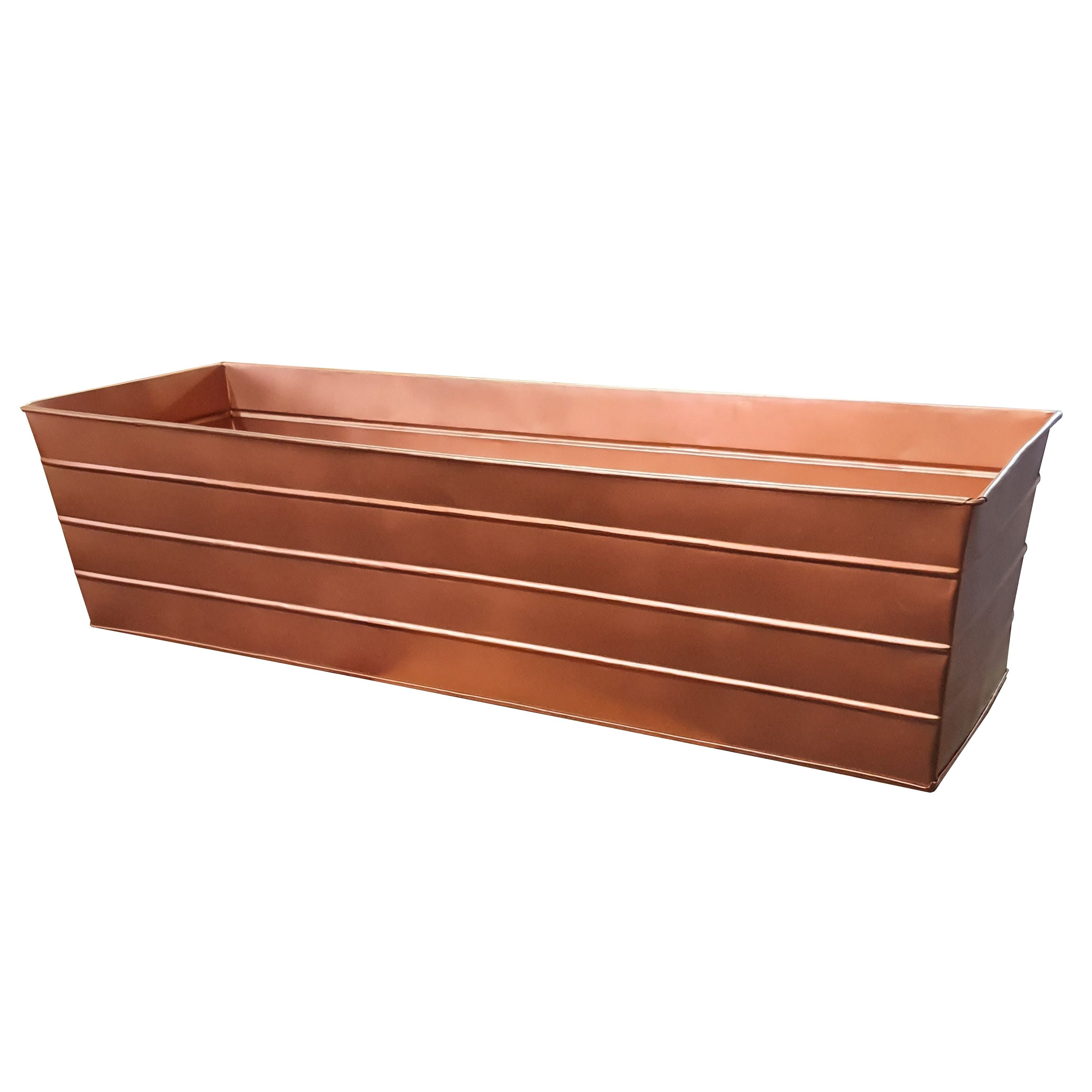 Rectangular Metal Flower Planter Box with Embossed Line Design, Large, Copper(D0102H7Q3YV.)