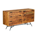 58 Inch Acacia Wood Sideboard with 6 Drawers and Iron Base, Brown(D0102H7ULP6)