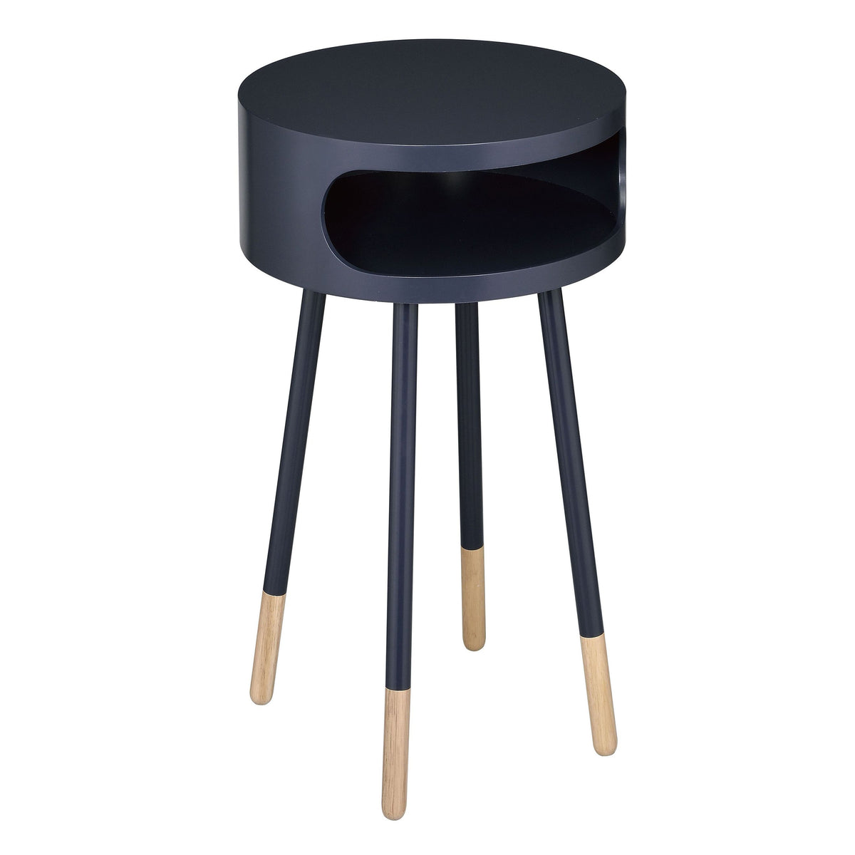 Black and Natural Round 1-shelf End Table