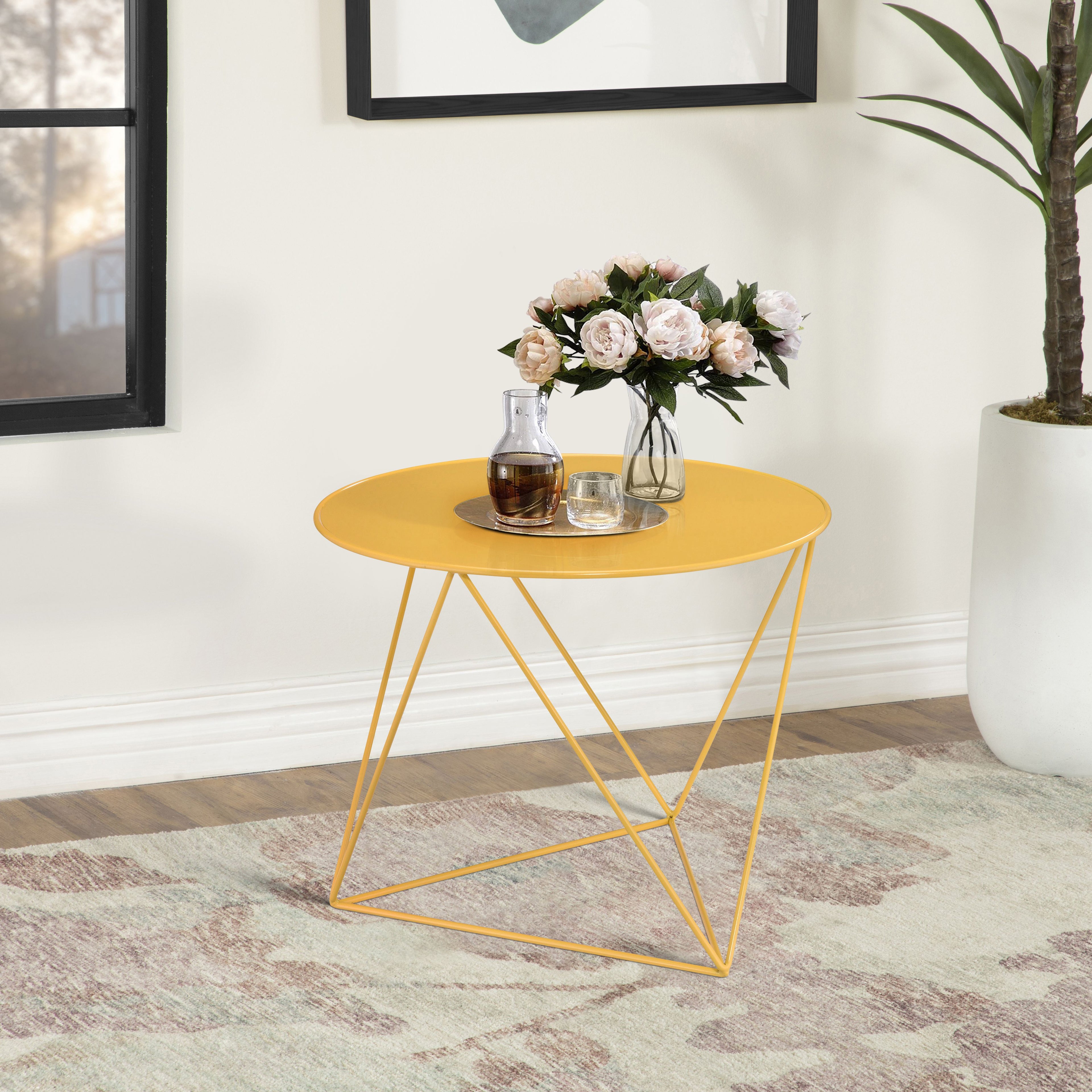 Yellow Geometric Metal Base Accent Table