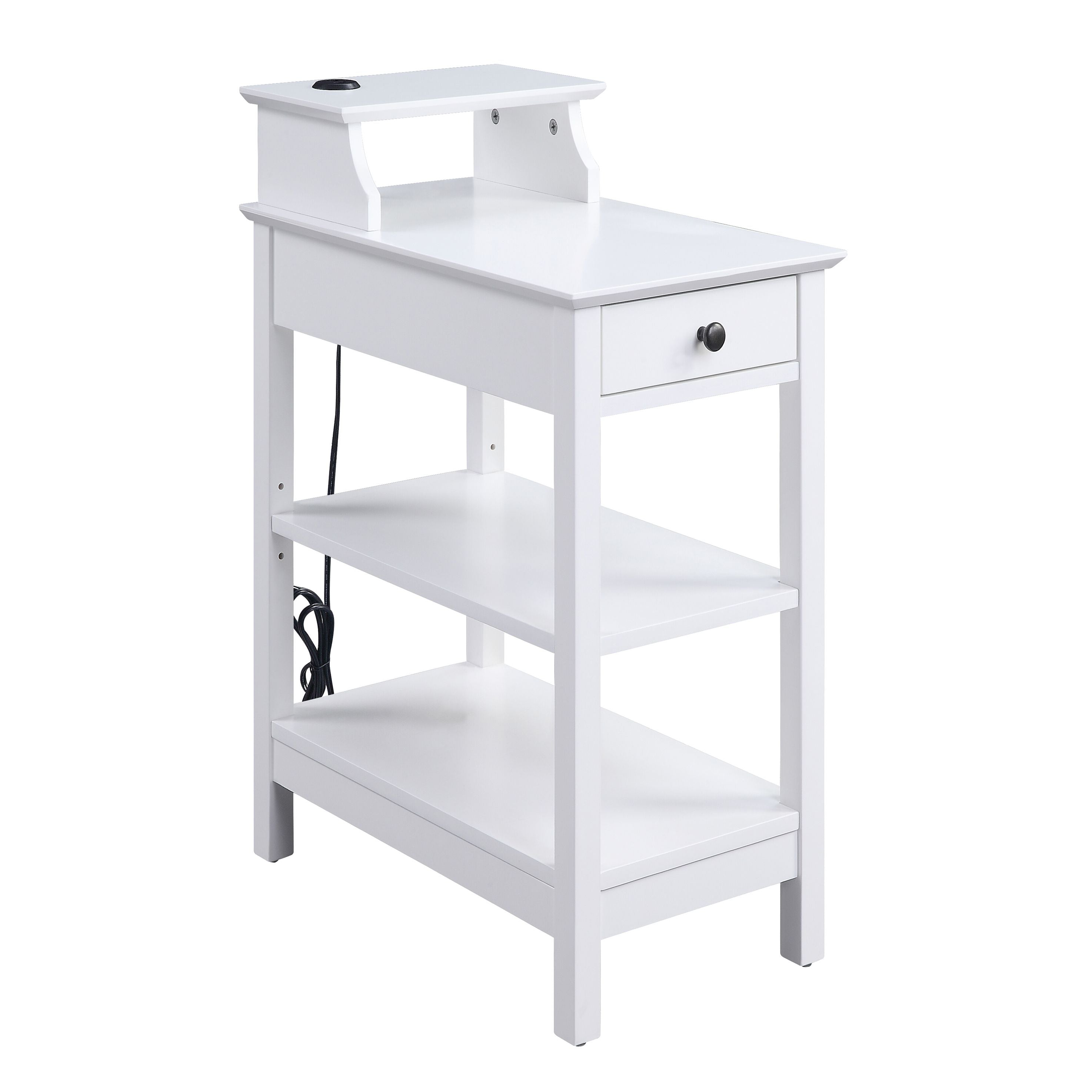 White 3-shelf Side Table with USB Charging Dock
