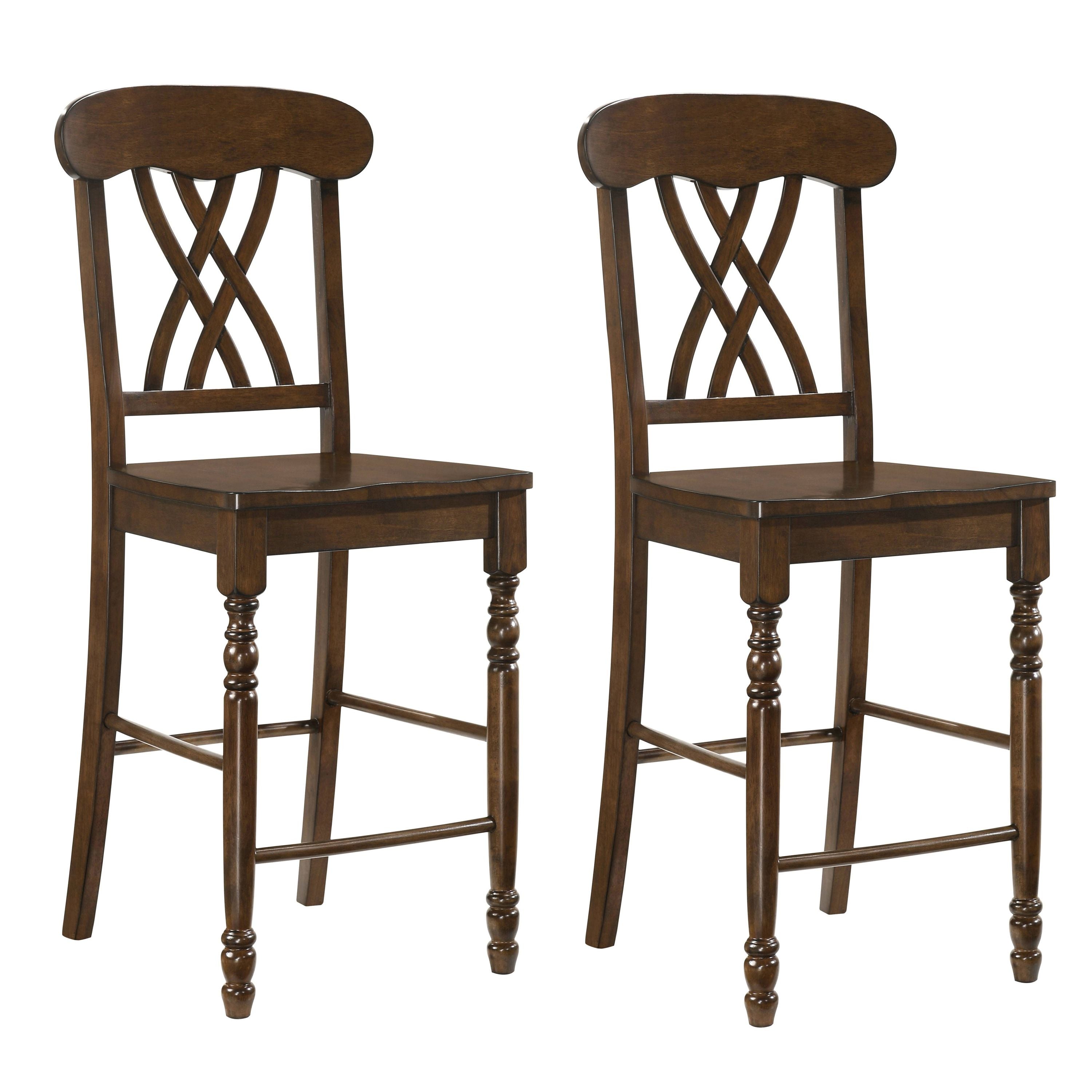 Walnut Cross Back Counter Height Stools (Set of 2)
