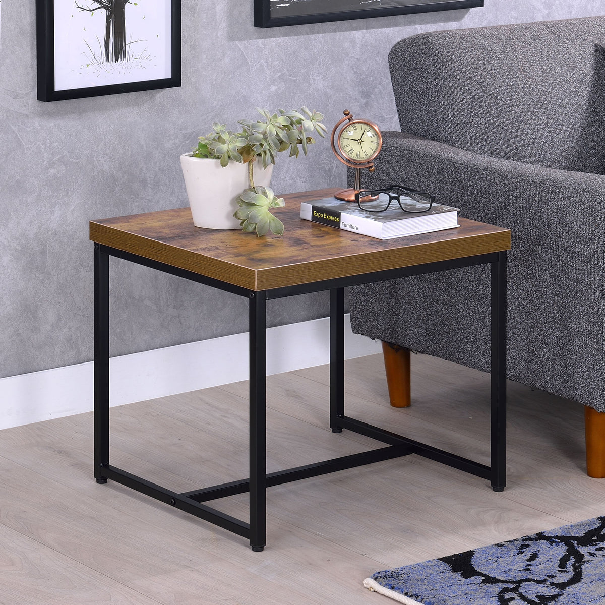 Weathered Oak and Black Rectangular End Table